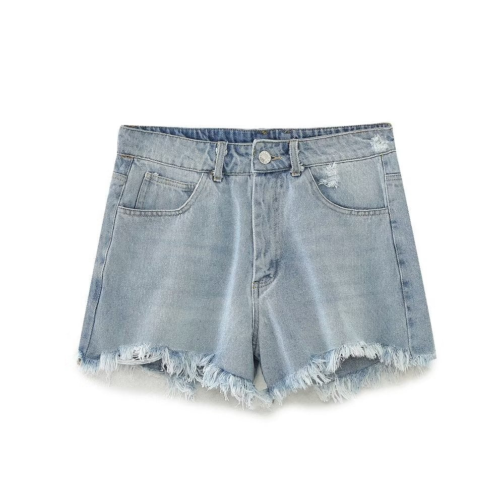 Jean droit taille haute en denim patchwork