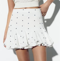 Contrast Color Embroidery Decorative High Waist Mini Skirt