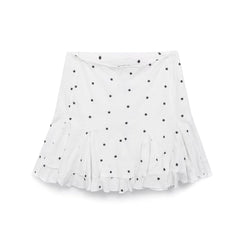 Contrast Color Embroidery Decorative High Waist Mini Skirt