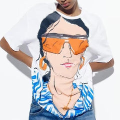 White Girl Printed Loose Short Sleeve T shirt