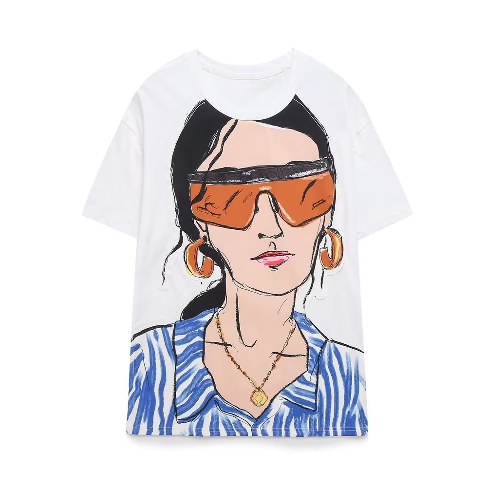 White Girl Printed Loose Short Sleeve T shirt