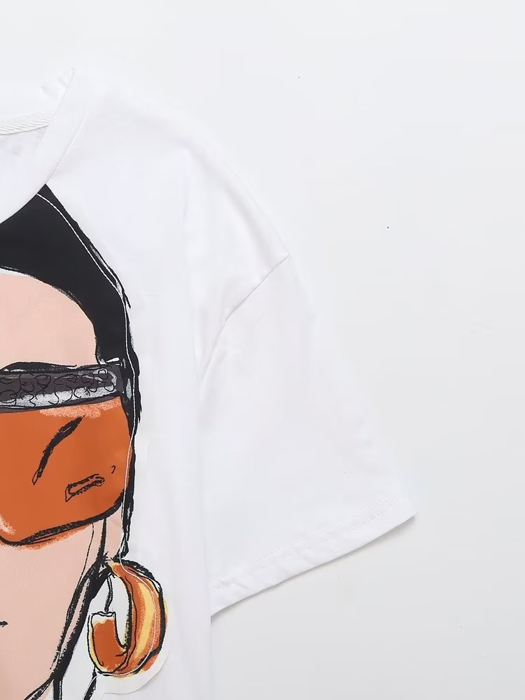 White Girl Printed Loose Short Sleeve T shirt