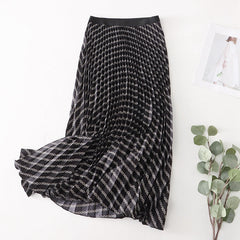 Mesh Skirt Pleated Skirt Large Swing Skirt Drape Printed Mid Length A line Skirt