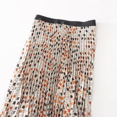 Mesh Skirt Pleated Skirt Large Swing Skirt Drape Printed Mid Length A line Skirt