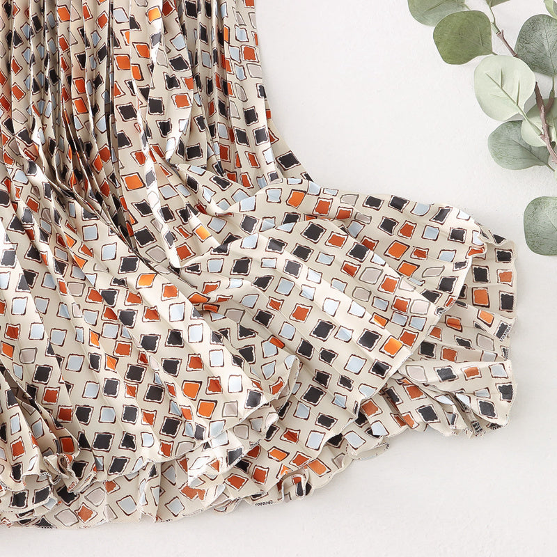 Mesh Skirt Pleated Skirt Large Swing Skirt Drape Printed Mid Length A line Skirt