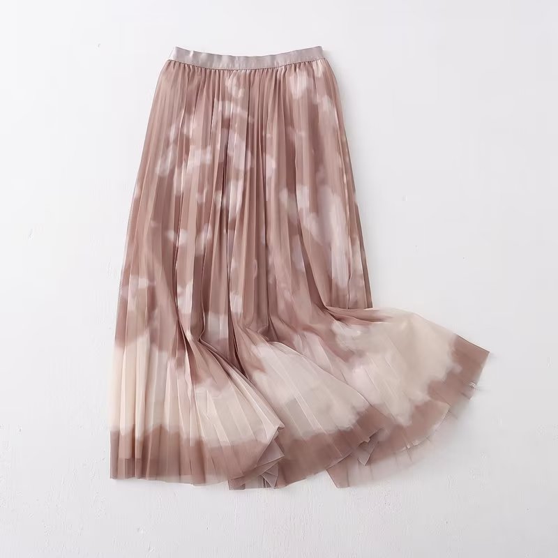 Mittellanges Kleid mit elastischem Taillenrock und Print