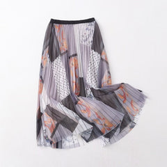 Retro Artistic Printed Skirt Mid Length Mesh
