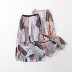 Retro Artistic Printed Skirt Mid Length Mesh
