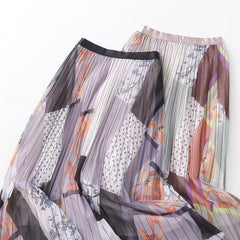 Retro Artistic Printed Skirt Mid Length Mesh