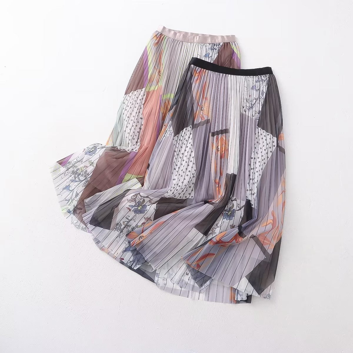 Retro Artistic Printed Skirt Mid Length Mesh