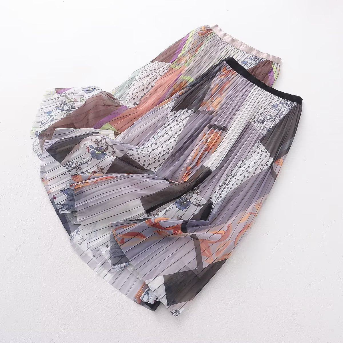 Retro Artistic Printed Skirt Mid Length Mesh