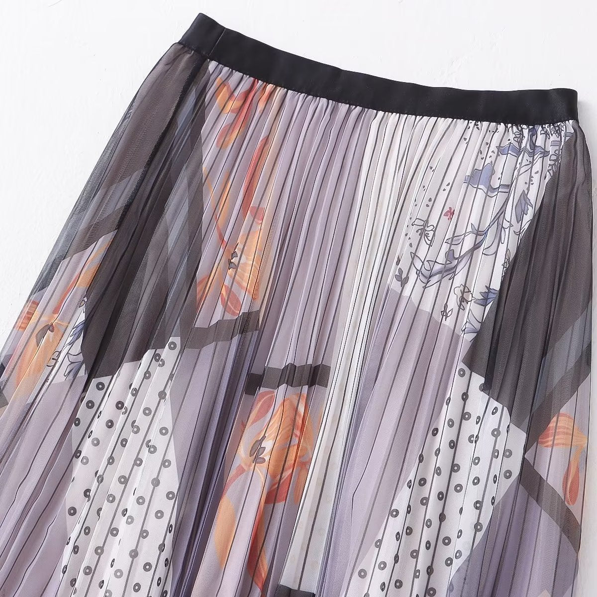 Retro Artistic Printed Skirt Mid Length Mesh