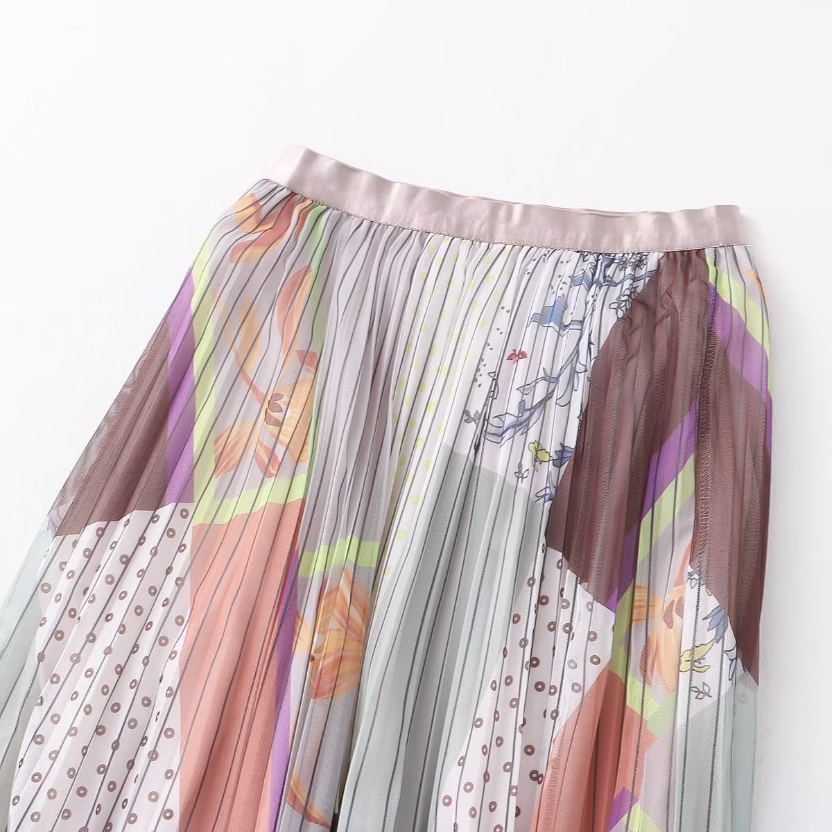Retro Artistic Printed Skirt Mid Length Mesh
