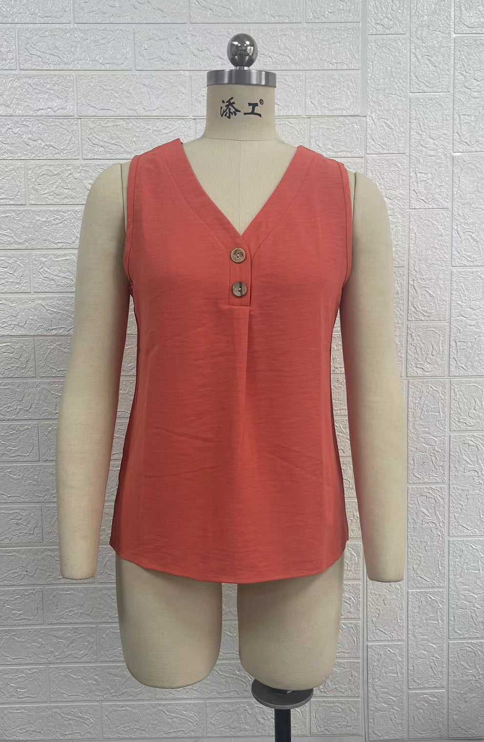 V neck Buttons Vest Top T shirt Loose Casual Shirt