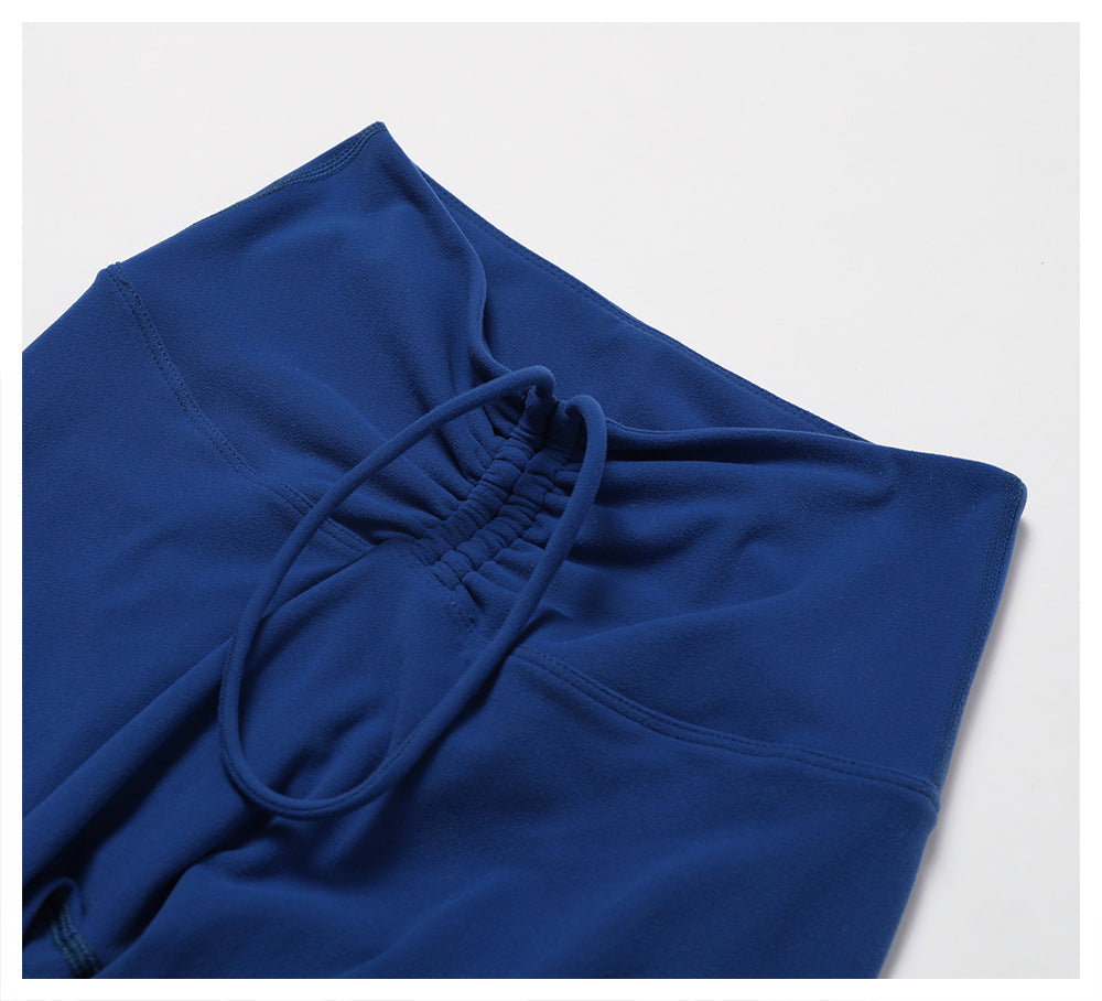 Drawstring Belly Contracting Nude High Waist Yoga Pants Quick Drying Hip Lifting Fitness Pants Tight Running Sports Pants