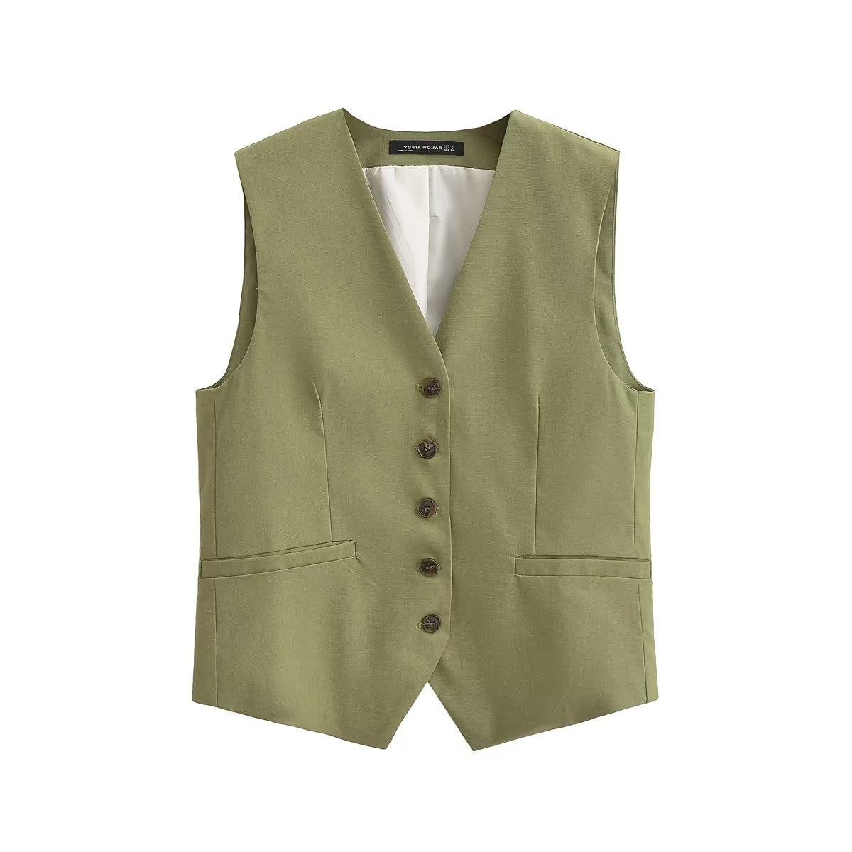 Solid Green Elegant Button Vest