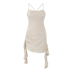 Backless V neck Three Dimensional Floral Ribbon Slim Fit Dress