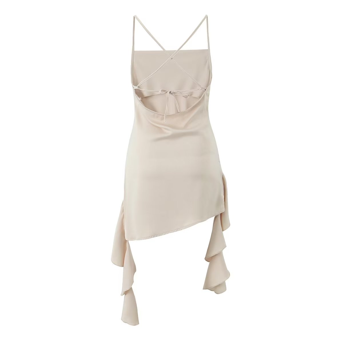 Backless V neck Three Dimensional Floral Ribbon Slim Fit Dress
