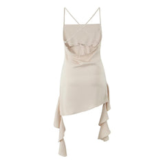 Backless V neck Three Dimensional Floral Ribbon Slim Fit Dress