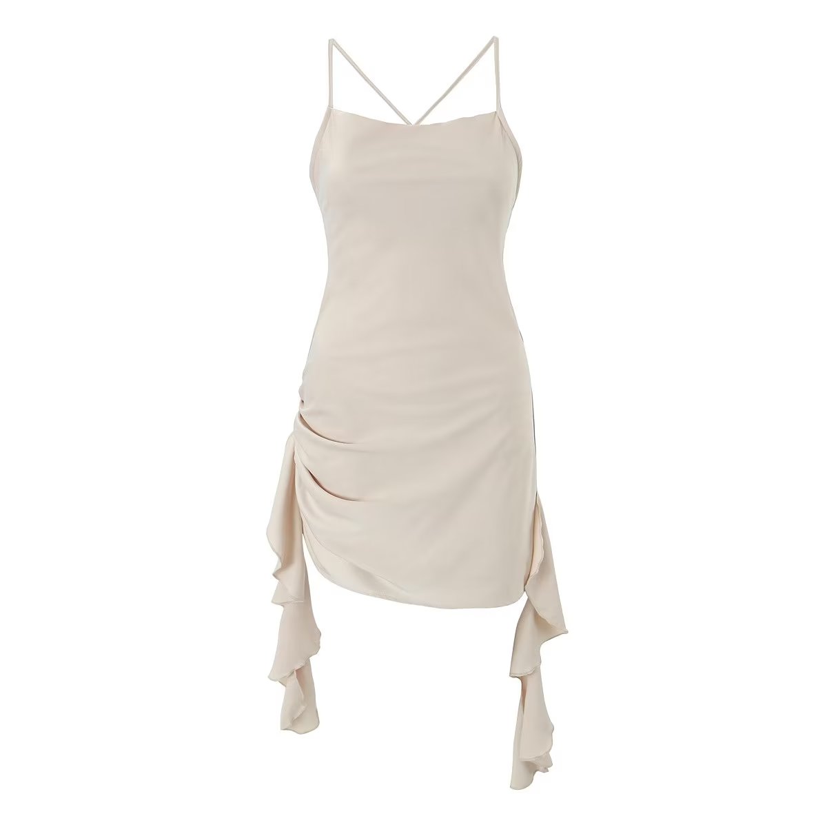 Backless V neck Three Dimensional Floral Ribbon Slim Fit Dress
