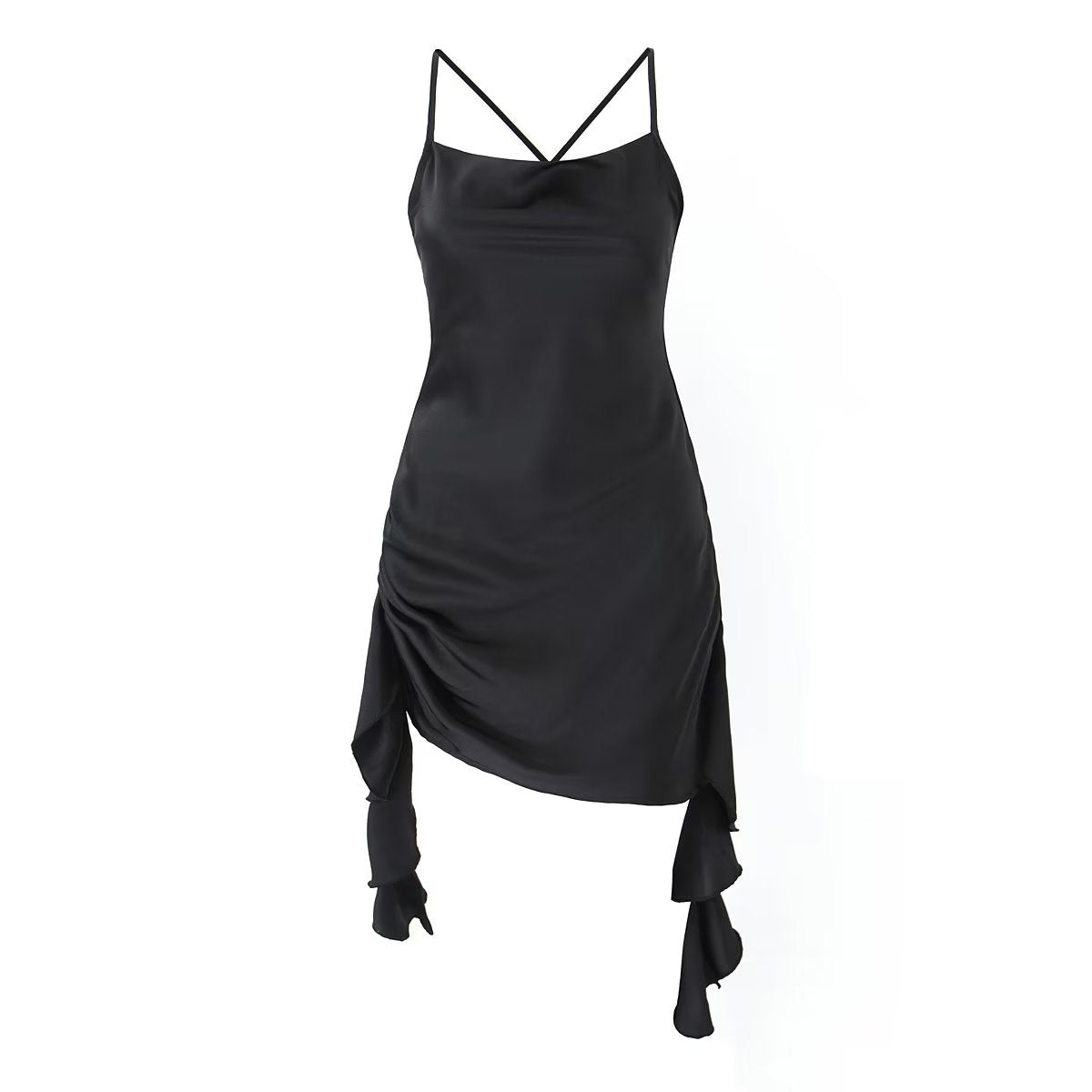 Backless V neck Three Dimensional Floral Ribbon Slim Fit Dress