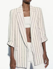 Ptripe Double Breasted Blazer