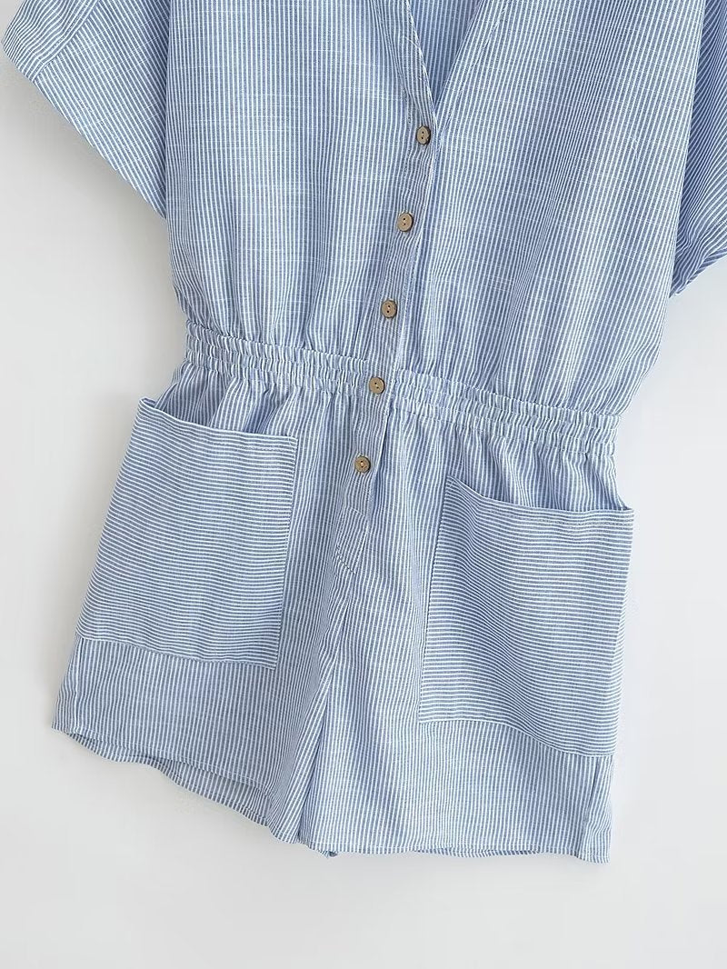 Wind Linen Blended Romper Casual Shorts