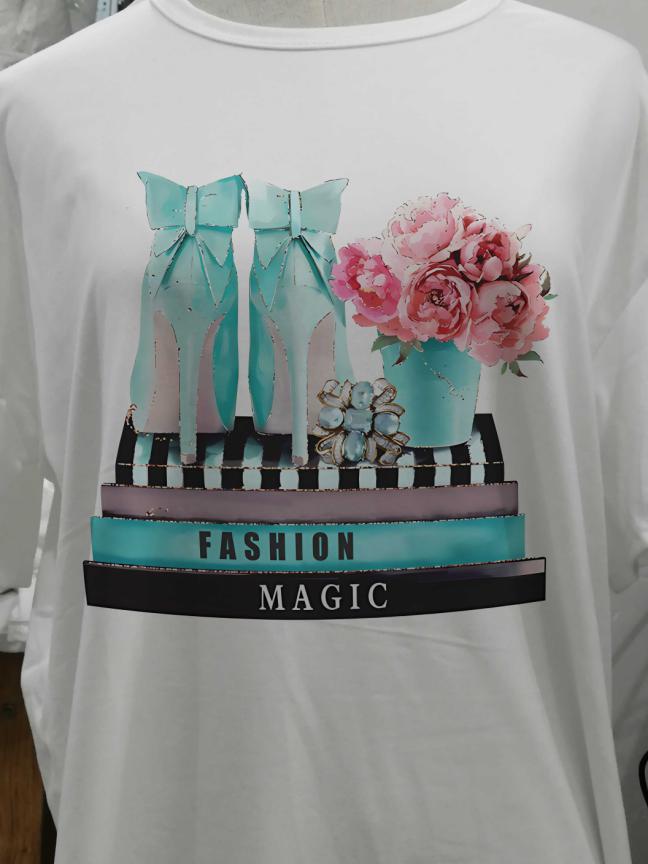 T shirt Top Print round Neck Top T-shirt