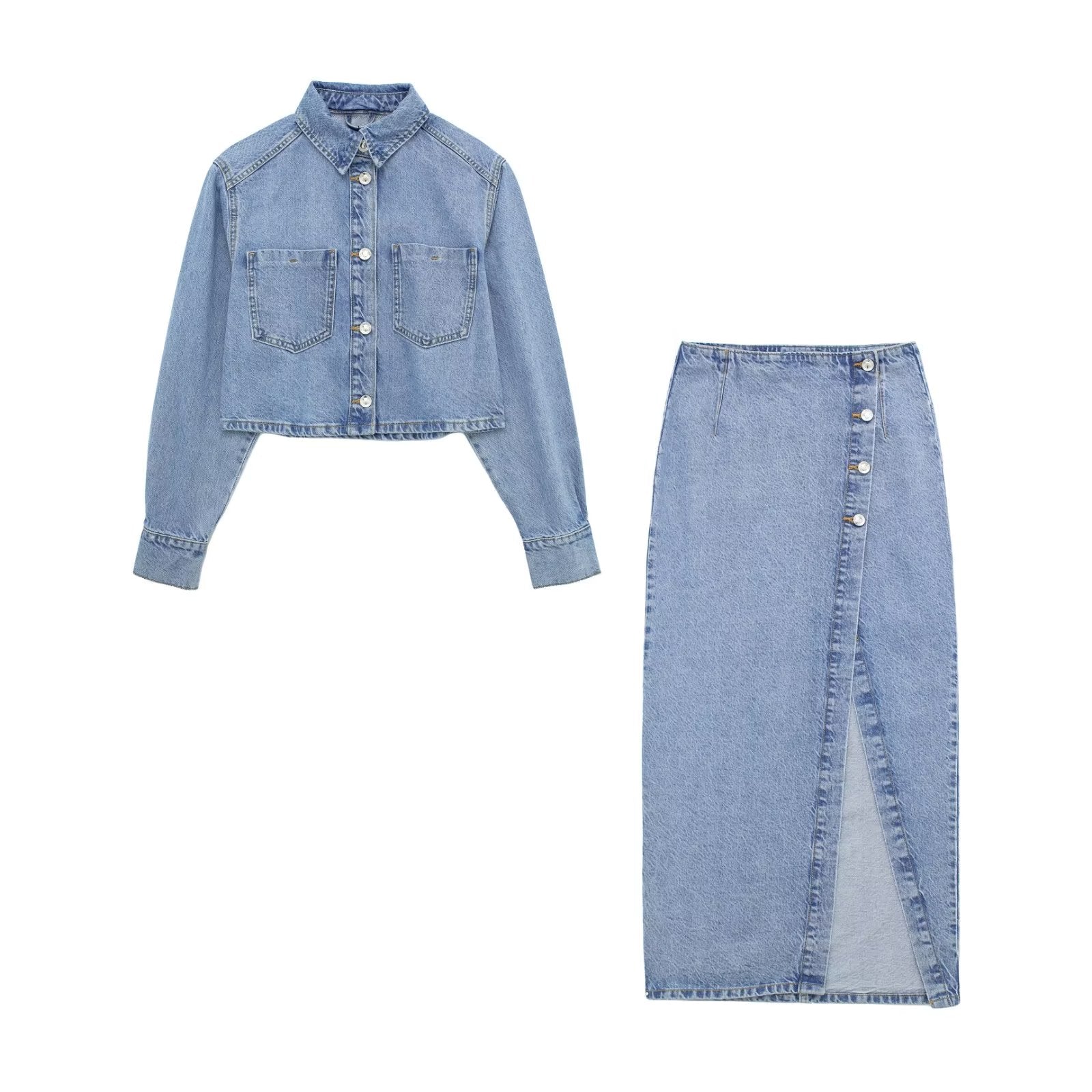 Short Denim Jacket Coat Mid Length Skirt Set