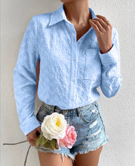 Early Wear Long Sleeve Collared Shirt Heart Shaped Jacquard Cardigan Casual Top