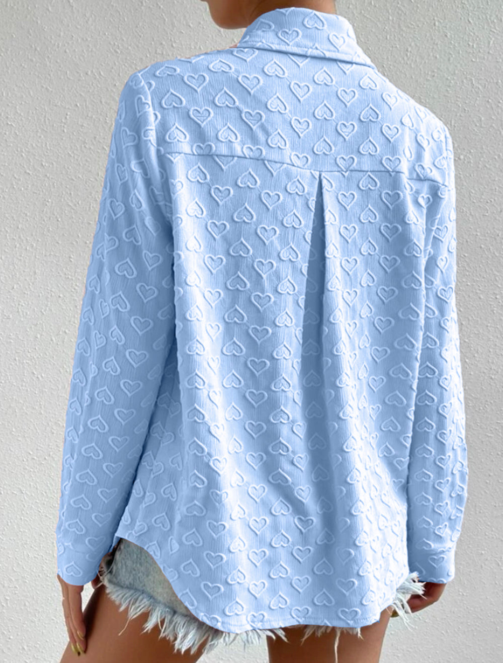 Early Wear Long Sleeve Collared Shirt Heart Shaped Jacquard Cardigan Casual Top
