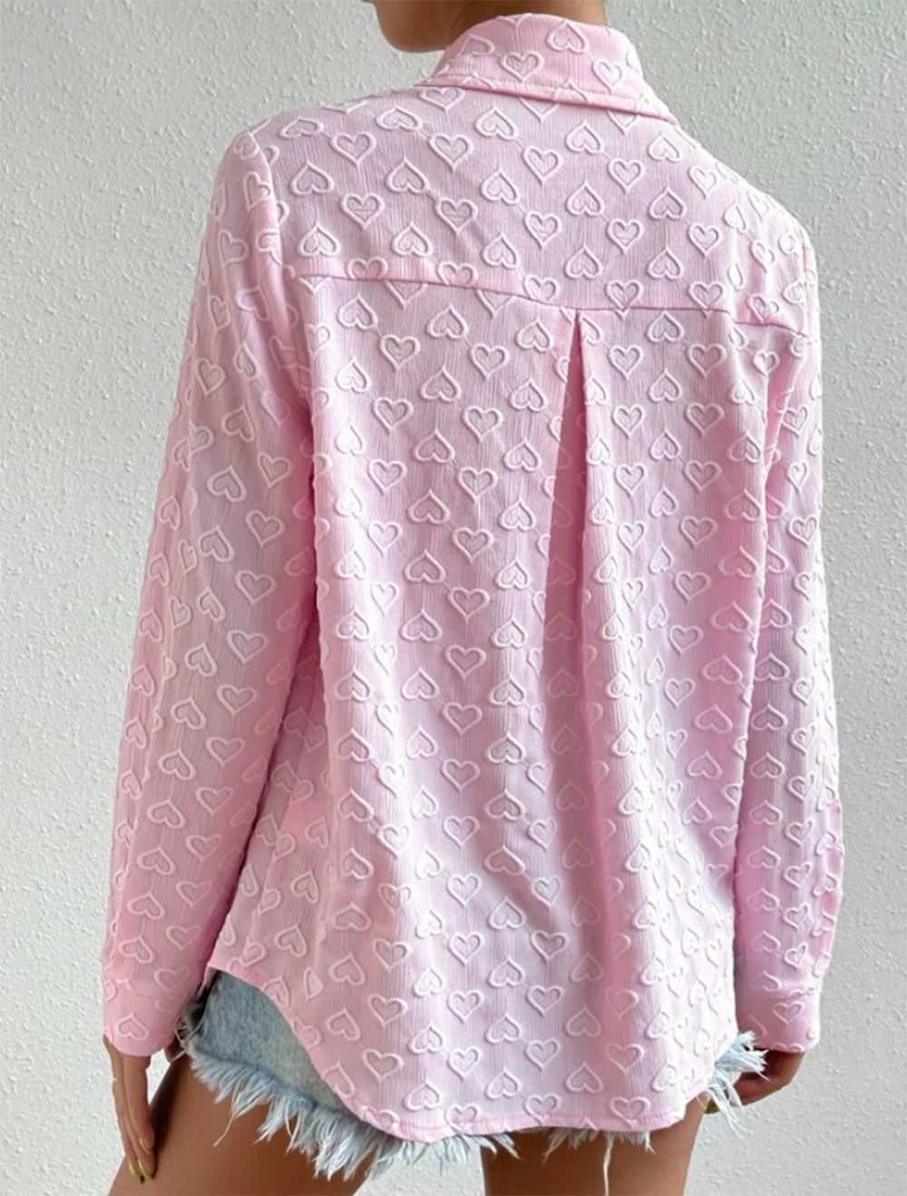 Early Wear Long Sleeve Collared Shirt Heart Shaped Jacquard Cardigan Casual Top