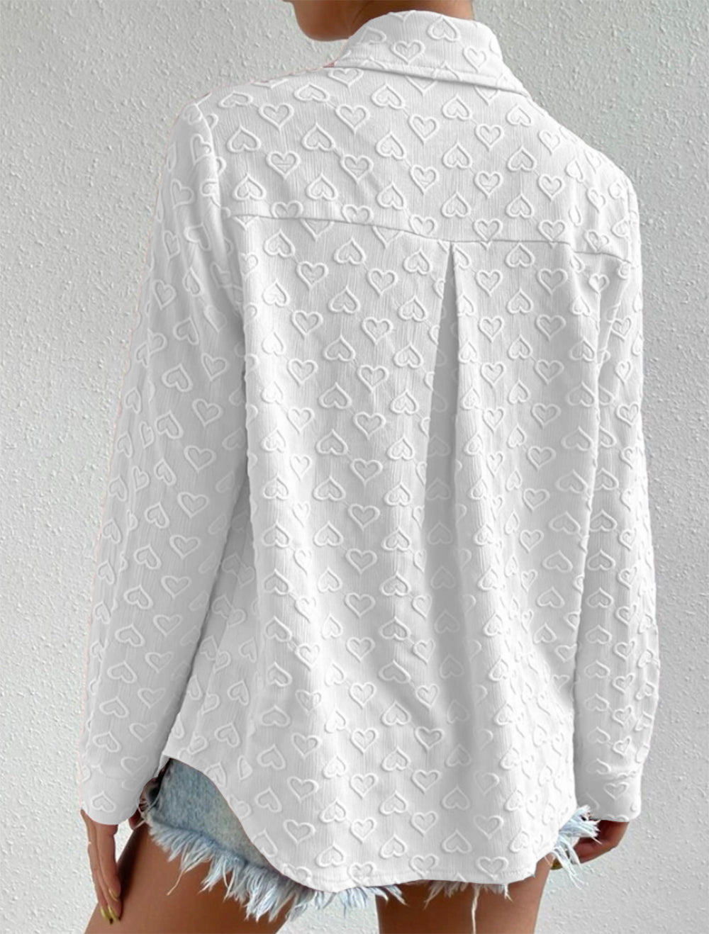 Early Wear Long Sleeve Collared Shirt Heart Shaped Jacquard Cardigan Casual Top