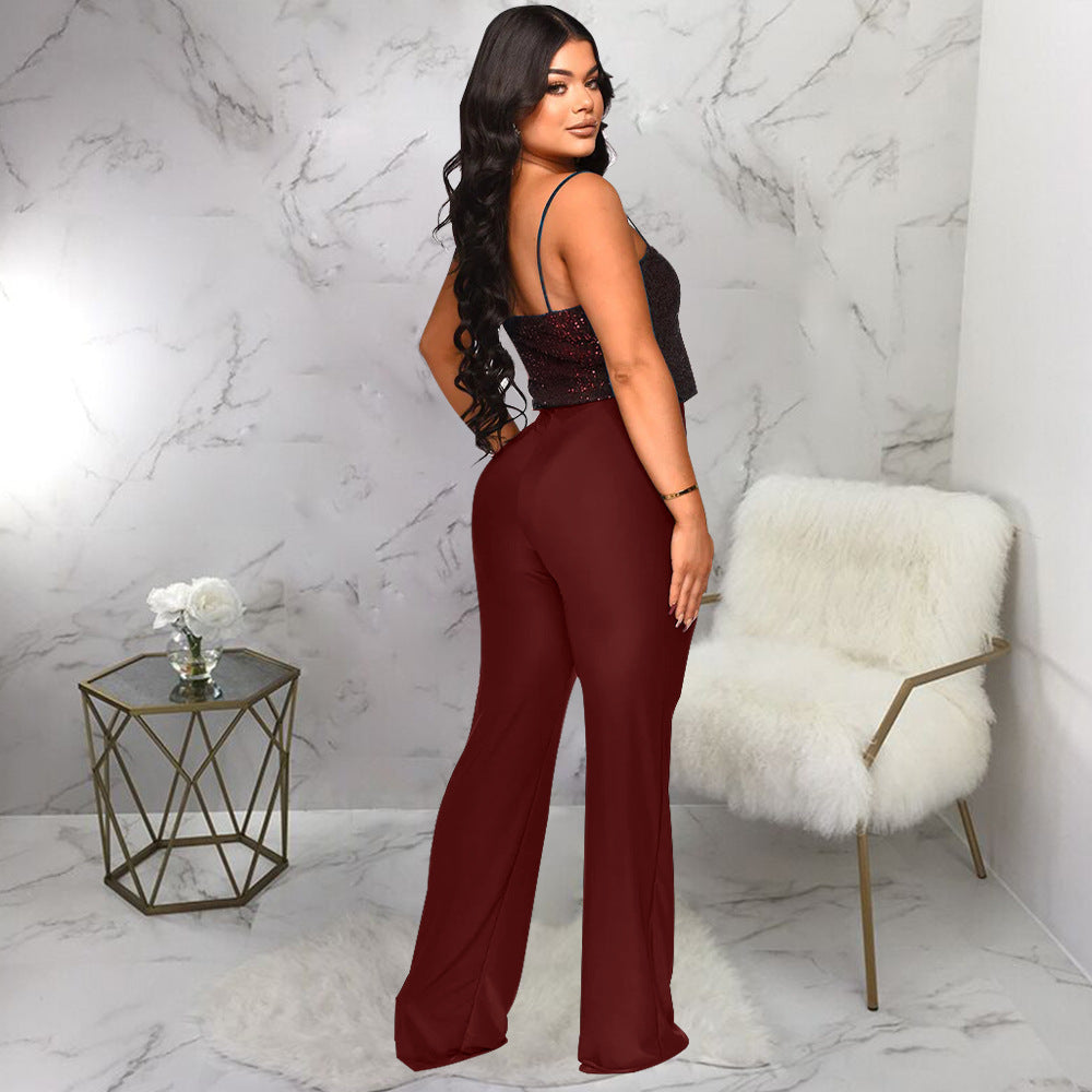 Pants Suspender Sequined Jumpsuit