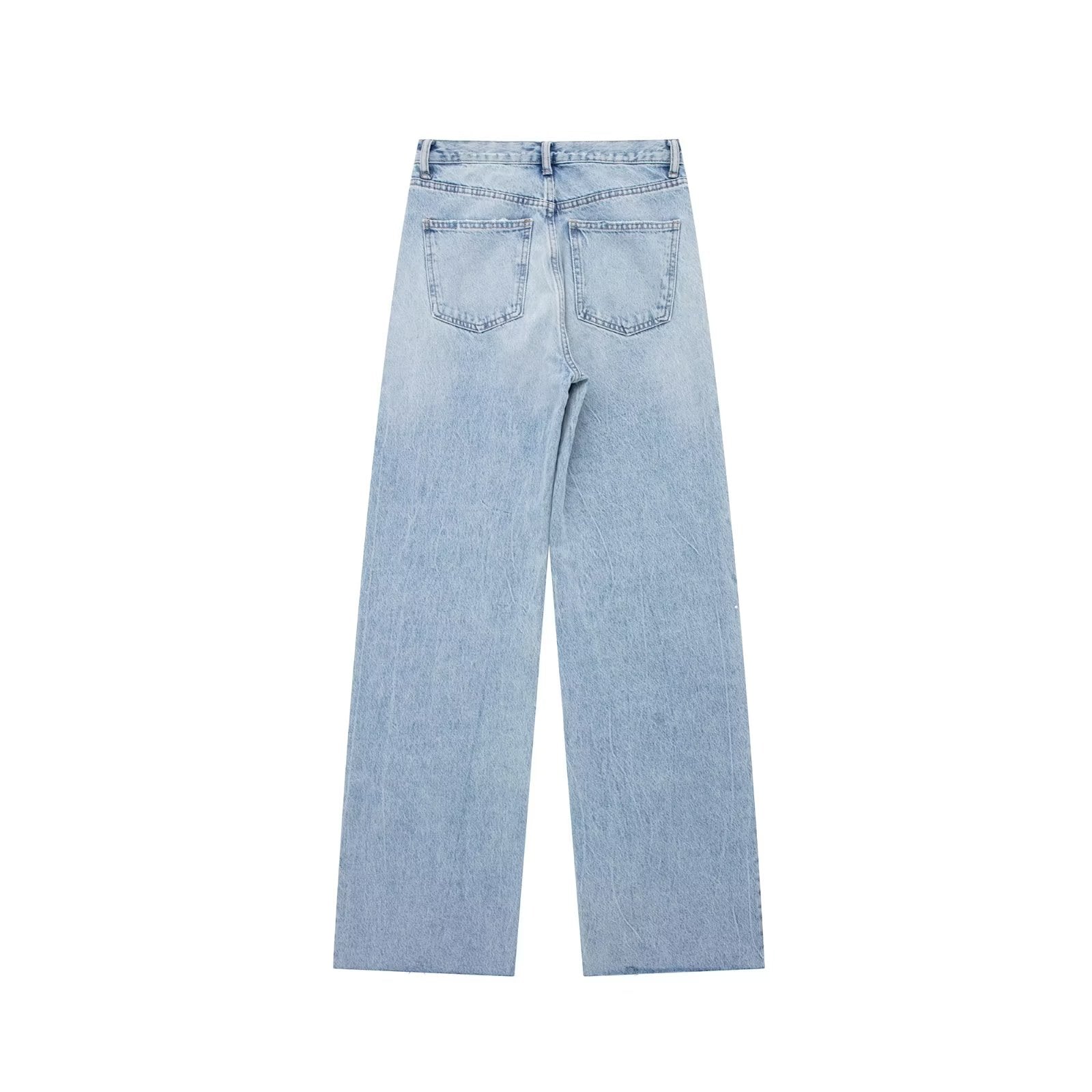 Jean droit taille haute avec décoration de trous perforés