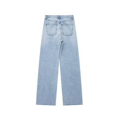 Jean droit taille haute avec décoration de trous perforés