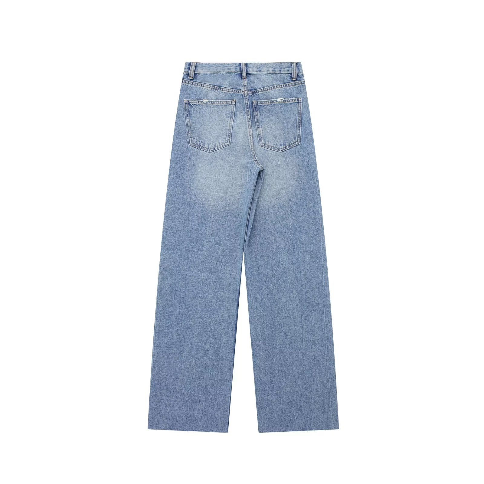 Jean droit taille haute avec décoration de trous perforés