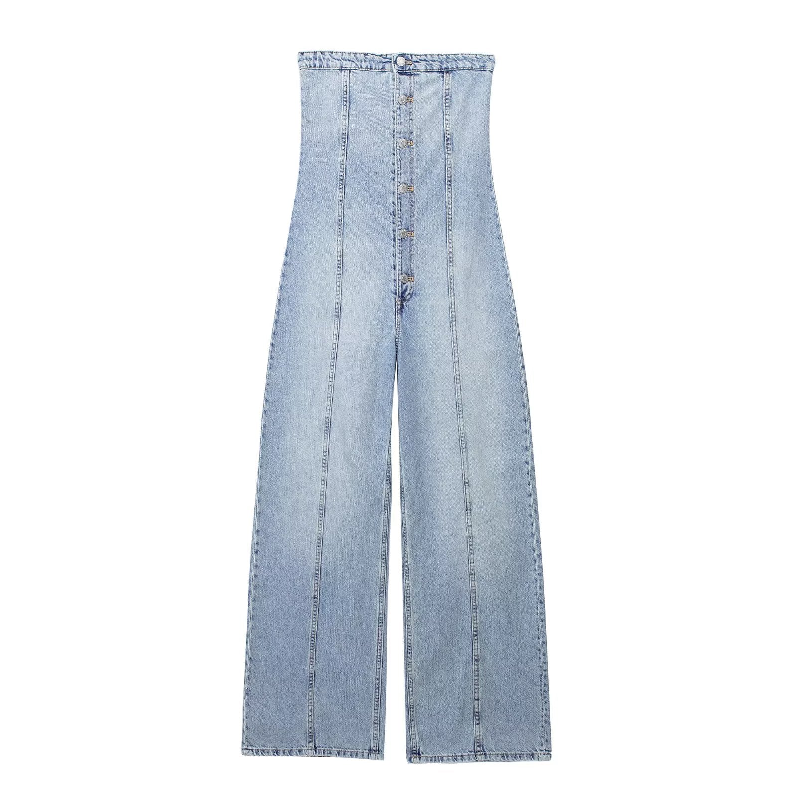 All Matching Slimming Retro Tube Top Loose Denim Jumpsuit