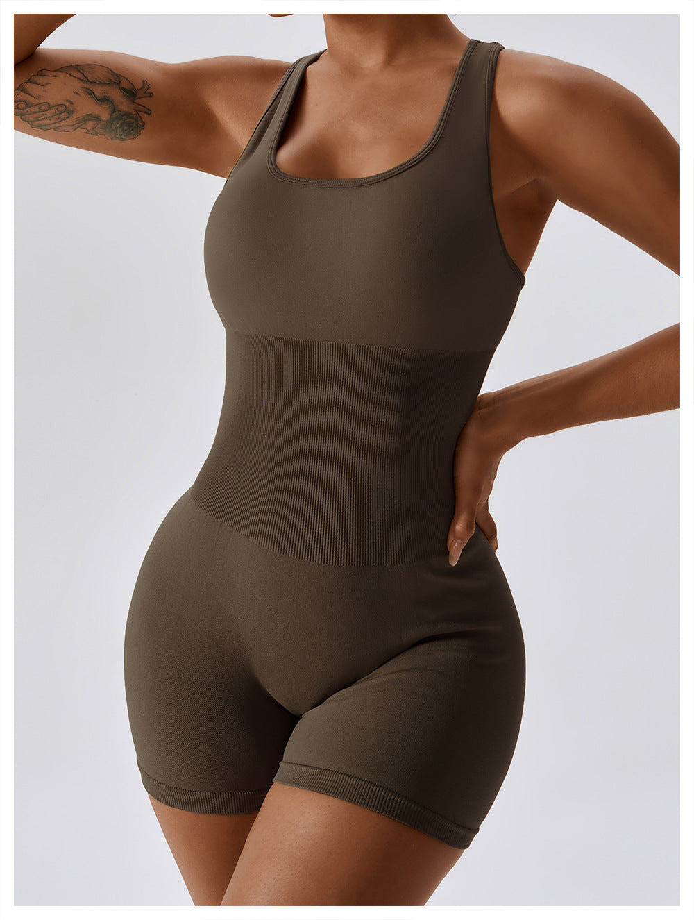 High Elastic One-Piece Beauty Back Yoga Belly Contracting Close-Fitting One Piece Seamless Yoga Jumpsuit