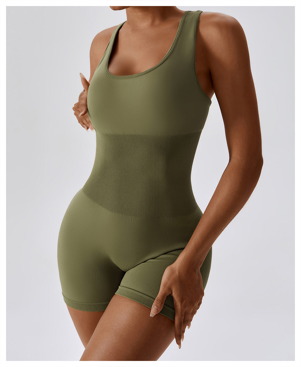 High Elastic One-Piece Beauty Back Yoga Belly Contracting Close-Fitting One Piece Seamless Yoga Jumpsuit