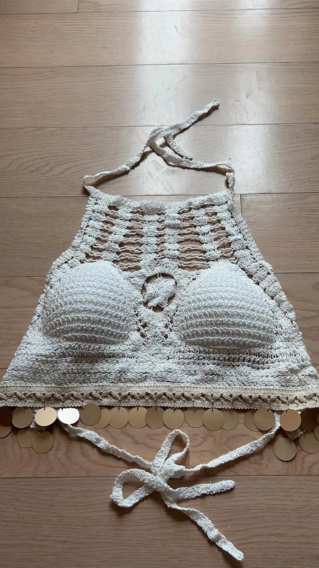 Bright Leaf Crocheted Hollow Sling Rear Strap Top
