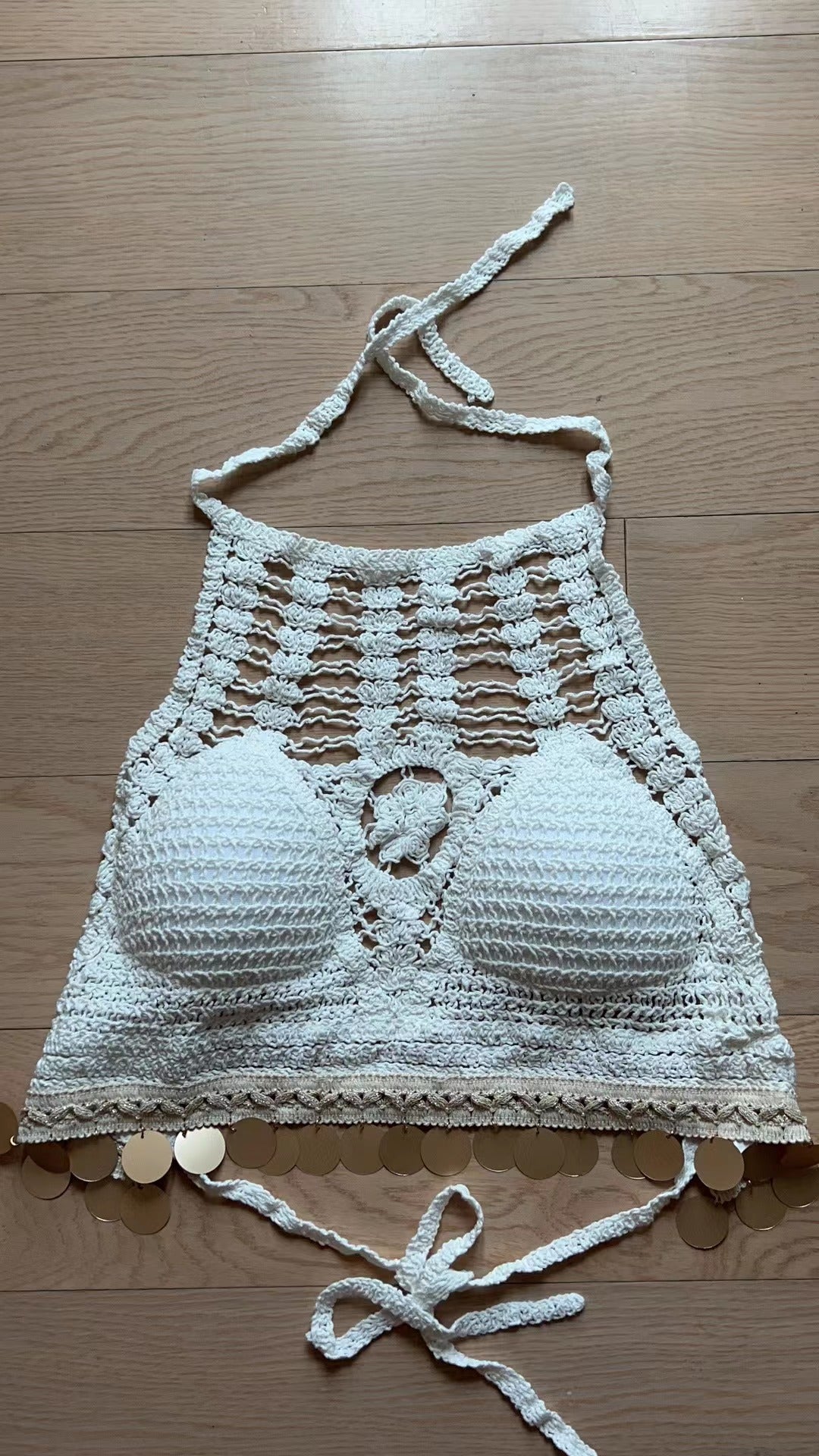 Bright Leaf Crocheted Hollow Sling Rear Strap Top