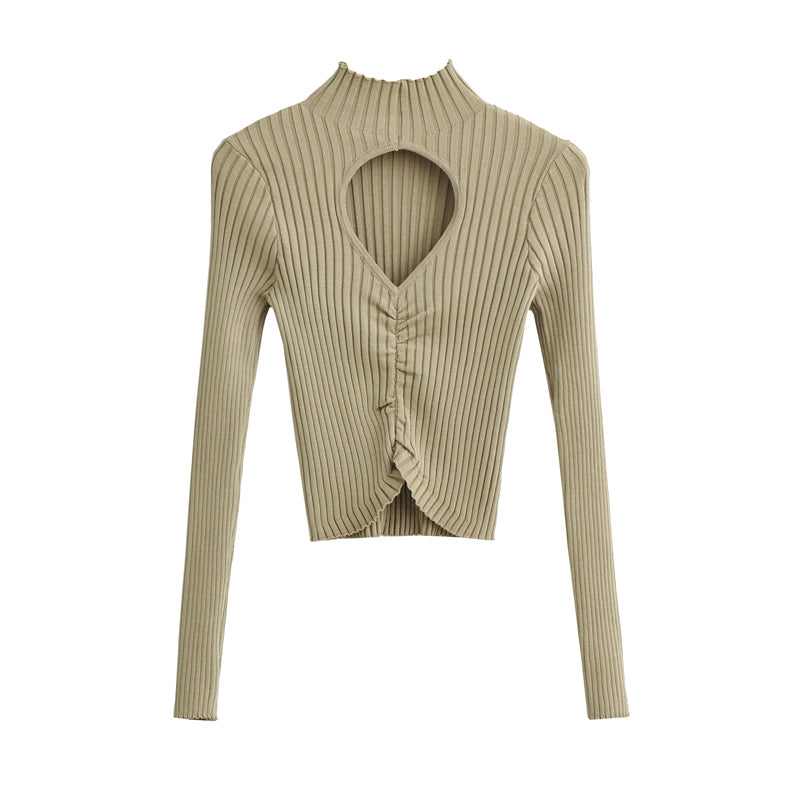 Brust aushöhlen Ausschnitt elastisches Unterteil Langarm Slim Fit Strickwaren