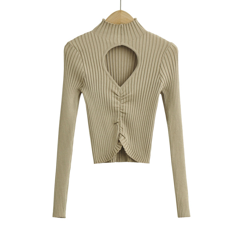 Brust aushöhlen Ausschnitt elastisches Unterteil Langarm Slim Fit Strickwaren