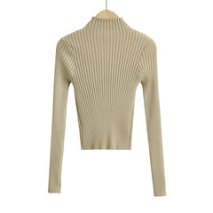 Brust aushöhlen Ausschnitt elastisches Unterteil Langarm Slim Fit Strickwaren