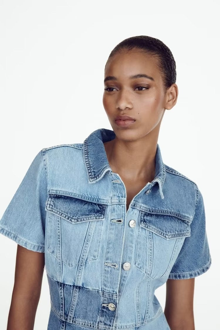 Slimming High Waist Retro Denim Overalls Dress