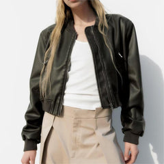 Urban Casual Faux Leather Bomber Jacket