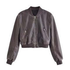 Urban Casual Faux Leather Bomber Jacket