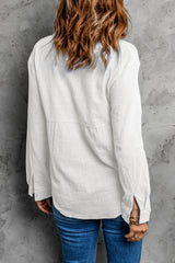 Solid Color Shirt Breasted Collared Cotton Linen Loose Cardigan Top