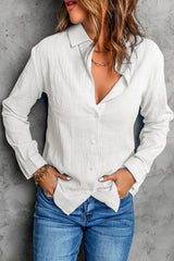 Solid Color Shirt Breasted Collared Cotton Linen Loose Cardigan Top